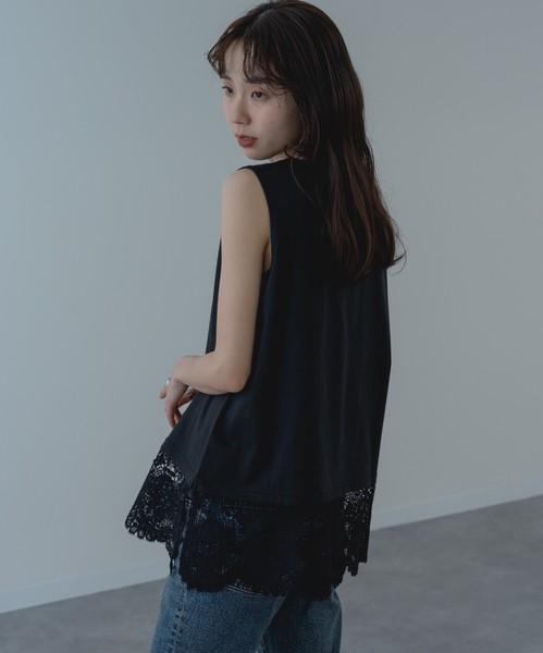 ◇再入荷◇【2026SS新商品】裾レースタンクトップ　トップス　カットソー　レース　インナー　タンクトップ