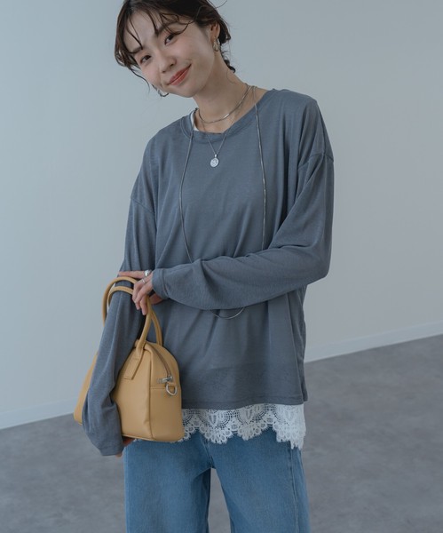 ◇再入荷◇【2026SS新商品】裾レースタンクトップ　トップス　カットソー　レース　インナー　タンクトップ