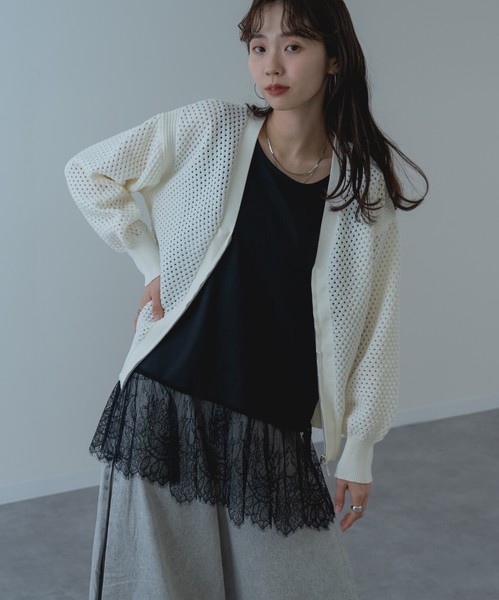 ◇再入荷◇【2026SS新商品】裾ひげレースタンクトップ　/　トップス　髭レース　裾レース　インナー