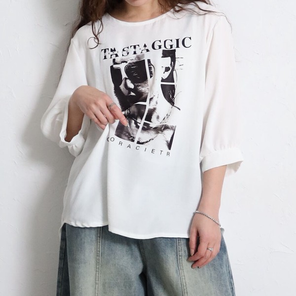 プリントボリュームスリーブTシャツ　2026新作SS春夏