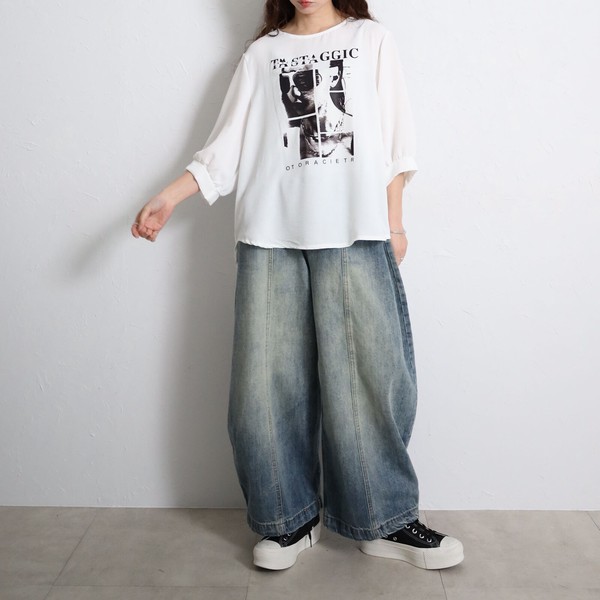 プリントボリュームスリーブTシャツ　2026新作SS春夏