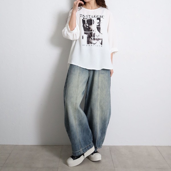プリントボリュームスリーブTシャツ　2026新作SS春夏