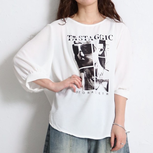 プリントボリュームスリーブTシャツ　2026新作SS春夏