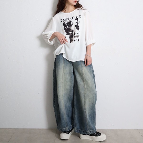 プリントボリュームスリーブTシャツ　2026新作SS春夏