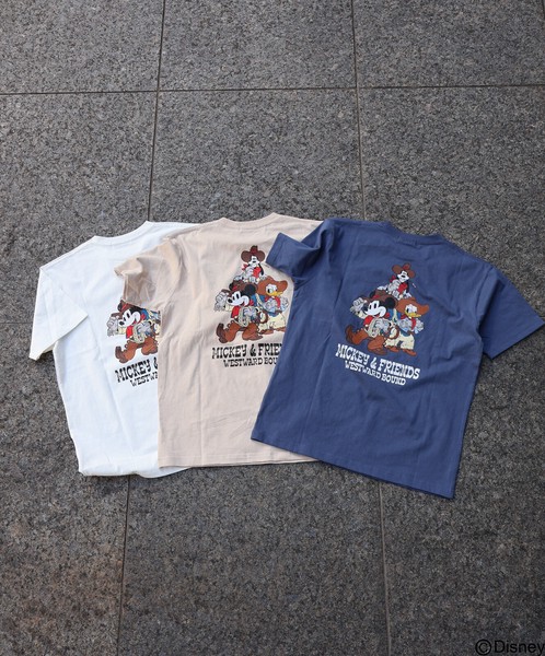 【ミッキーマウス】ウエスタンミッキーカスレプリントベーシックサイズTEE