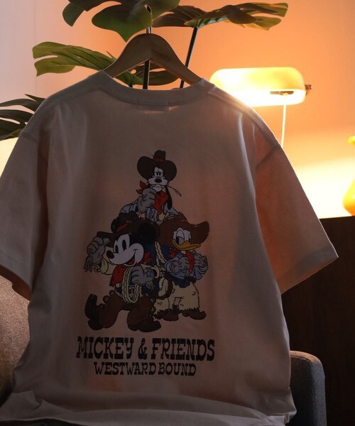 【ミッキーマウス】ウエスタンミッキーカスレプリントベーシックサイズTEE