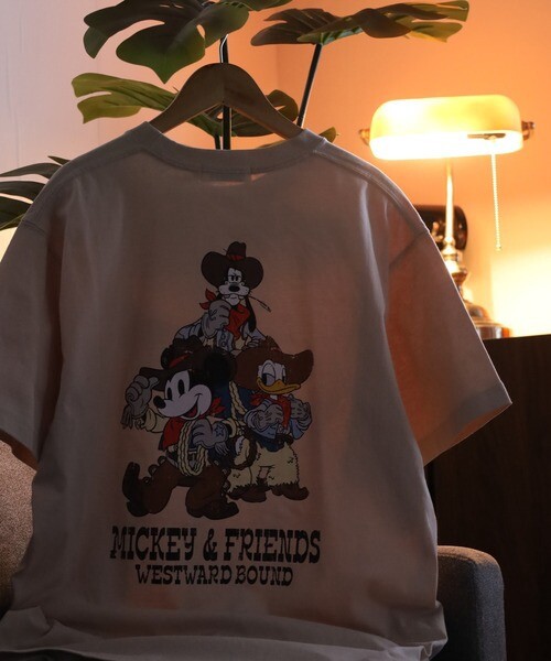 【ミッキーマウス】ウエスタンミッキーカスレプリントベーシックサイズTEE