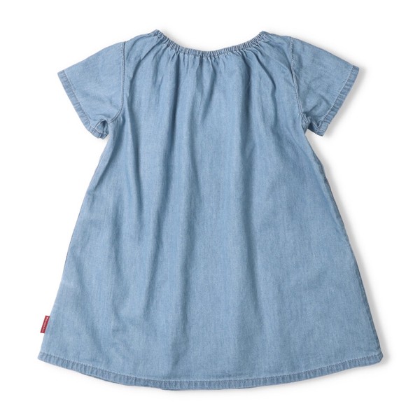 お花刺繍デニム半袖ワンピース  M446306  本体綿100％  ライトオンス  後ろ衿ぐりゴム仕様  着脱スムーズ