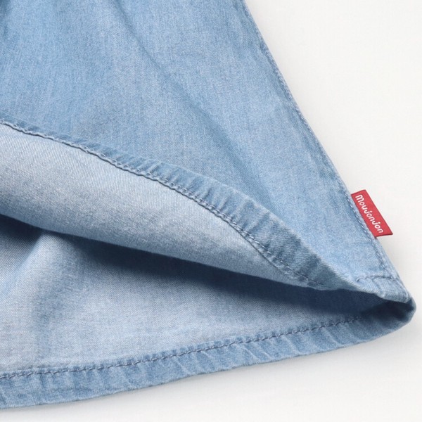 お花刺繍デニム半袖ワンピース  M446306  本体綿100％  ライトオンス  後ろ衿ぐりゴム仕様  着脱スムーズ
