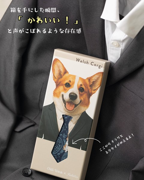 CHILL WORK × Jubilee ウォッシャブル ドッグネクタイ ペイズリー柄 犬刺繍 箱付き