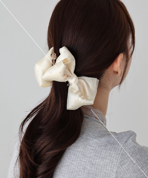 2026新作【サテン＆チュールリボンバナナクリップ】ヘアクリップ　ヘアアクセサリー　リボン