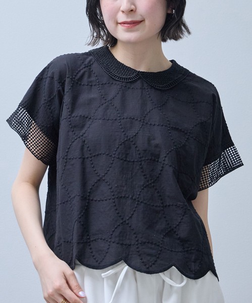 【即納】【7/上旬〜予約販売】襟付き裾スカラップ 刺繡ブラウス　2026SS　新作人気  chouchou東京