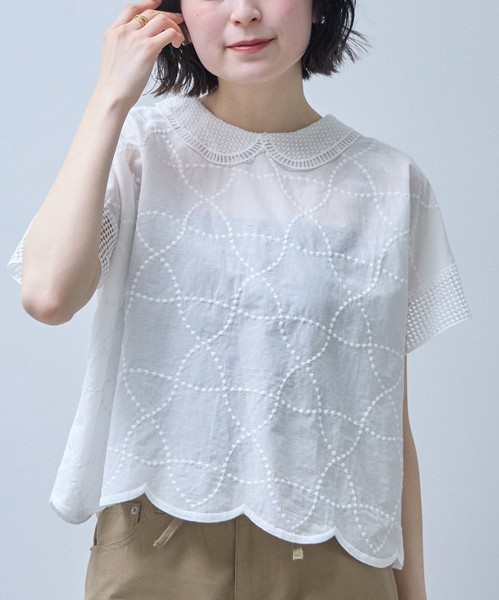 【即納】【7/上旬〜予約販売】襟付き裾スカラップ 刺繡ブラウス　2026SS　新作人気  chouchou東京