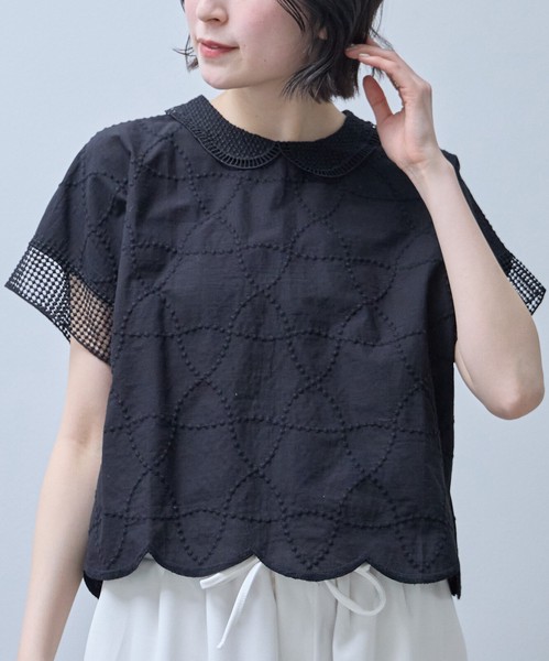 【即納】【7/上旬〜予約販売】襟付き裾スカラップ 刺繡ブラウス　2026SS　新作人気  chouchou東京