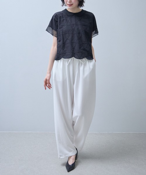 【即納】【7/上旬〜予約販売】襟付き裾スカラップ 刺繡ブラウス　2026SS　新作人気  chouchou東京