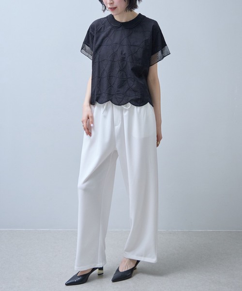 【即納】【7/上旬〜予約販売】襟付き裾スカラップ 刺繡ブラウス　2026SS　新作人気  chouchou東京