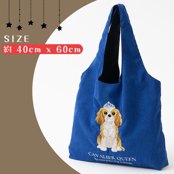 Jubilee 英国ロイヤル 猫犬デザイン刺繍 コーデュロイ トートバッグ 60×40cm キャバリア