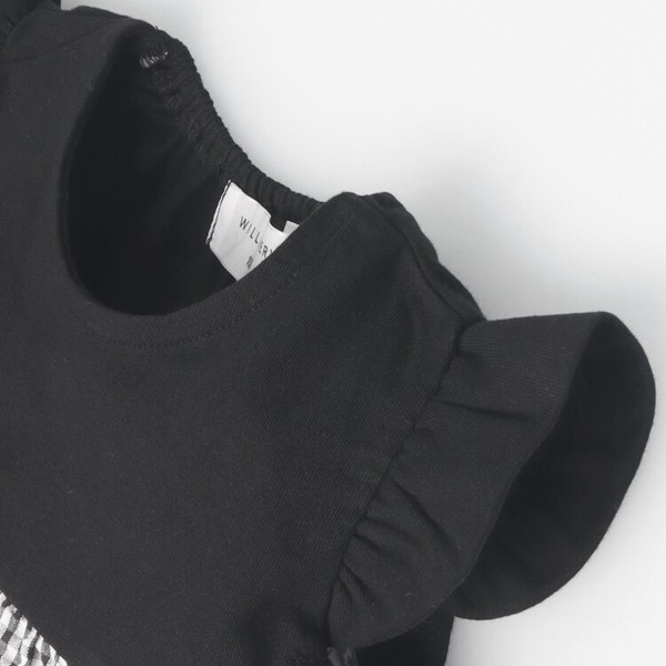 ティアード切替Tシャツ N46890 本体綿100％ フレアーシルエット 無地、ギンガム、レース 後衿ぐりゴム仕様