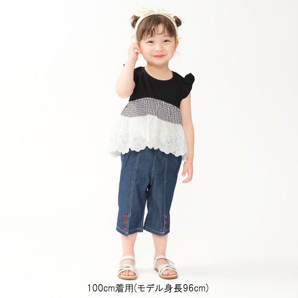 ティアード切替Tシャツ N46890 本体綿100％ フレアーシルエット 無地、ギンガム、レース 後衿ぐりゴム仕様