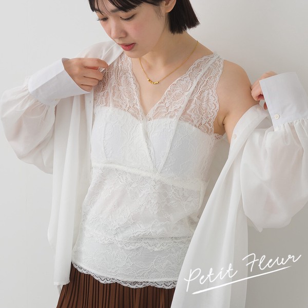 【Petit Fleur】カップ付きレースタンクトップ
