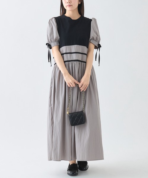 【WEB限定特別価格】リボン付ガーリー切替ワンピース　skypink東京