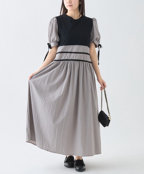 【WEB限定特別価格】リボン付ガーリー切替ワンピース　skypink東京