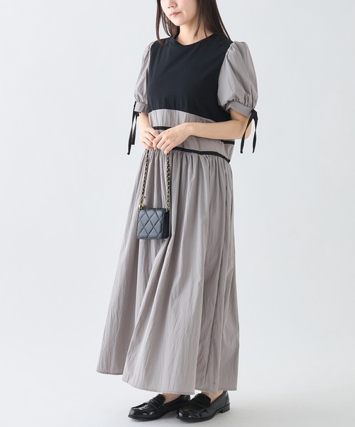 【WEB限定特別価格】リボン付ガーリー切替ワンピース　skypink東京