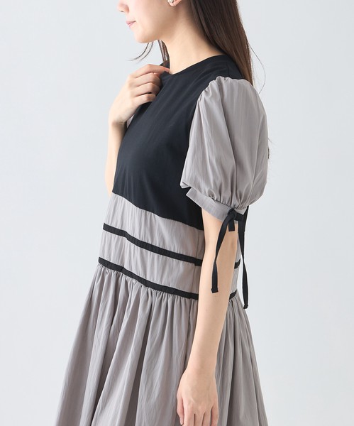 【WEB限定特別価格】リボン付ガーリー切替ワンピース　skypink東京