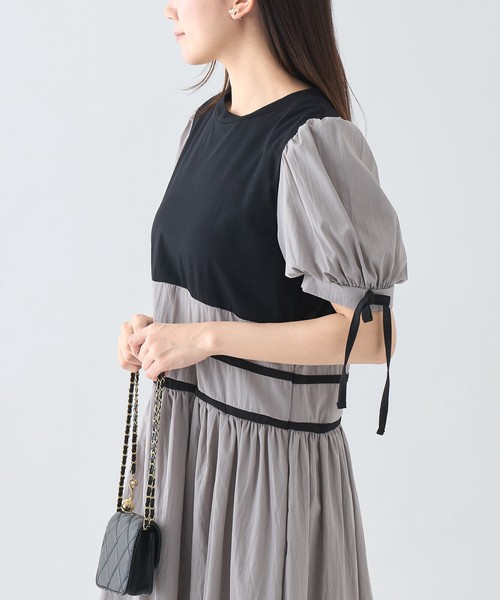 【WEB限定特別価格】リボン付ガーリー切替ワンピース　skypink東京