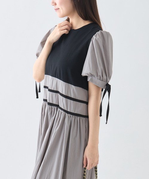 【WEB限定特別価格】リボン付ガーリー切替ワンピース　skypink東京