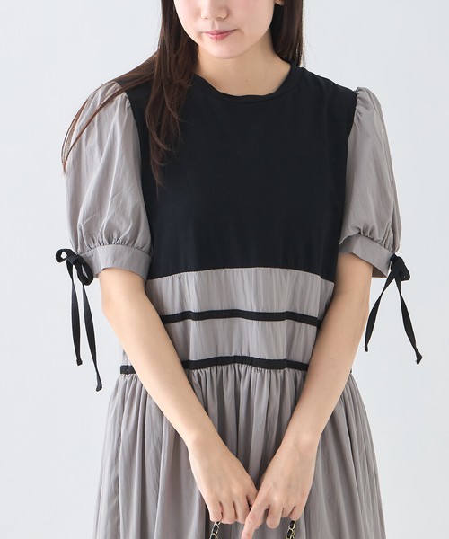 【WEB限定特別価格】リボン付ガーリー切替ワンピース　skypink東京