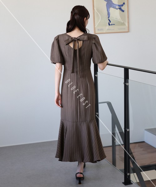 ★新色追加★【バックリボンマーメイドワンピース】半袖　ロングワンピース　ドット
