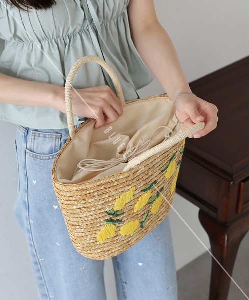 再入荷【フルーツ刺繍かごバッグ】鞄　 ハンドバッグ　かごバッグ　刺繍