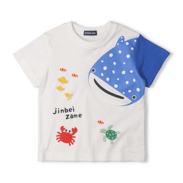 ジンベイザメ半袖Tシャツ  V36896  本体綿100％  海の生き物プリント  魚たちがいる楽しい仕掛け  ギフト