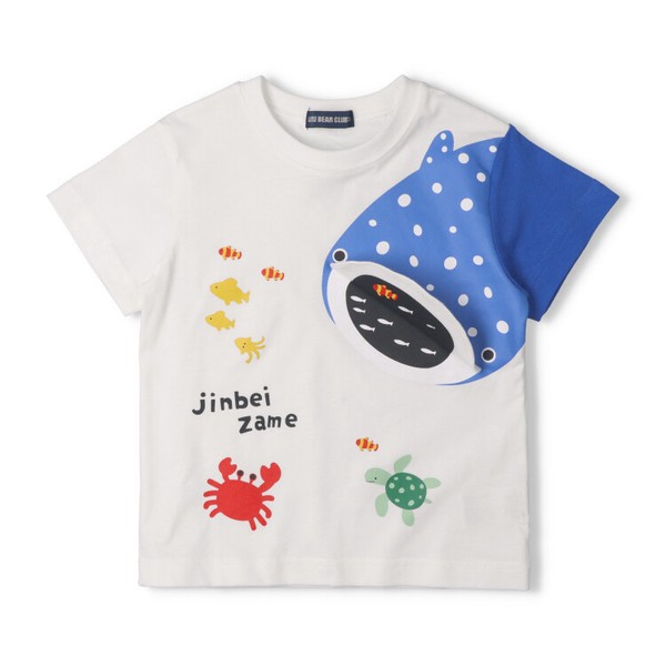 ジンベイザメ半袖Tシャツ  V36896  本体綿100％  海の生き物プリント  魚たちがいる楽しい仕掛け  ギフト