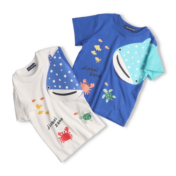 ジンベイザメ半袖Tシャツ  V36896  本体綿100％  海の生き物プリント  魚たちがいる楽しい仕掛け  ギフト