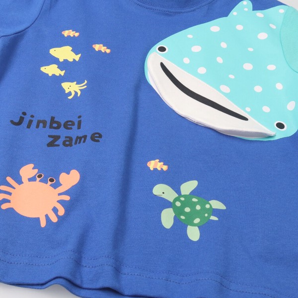 ジンベイザメ半袖Tシャツ  V36896  本体綿100％  海の生き物プリント  魚たちがいる楽しい仕掛け  ギフト