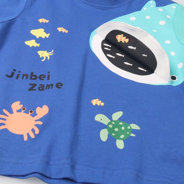 ジンベイザメ半袖Tシャツ  V36896  本体綿100％  海の生き物プリント  魚たちがいる楽しい仕掛け  ギフト