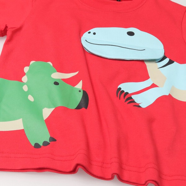 恐竜仕掛け半袖Tシャツ  V36899  本体綿100％  大きなプリント  恐竜が口を開ける仕掛けが楽しい  ギフト