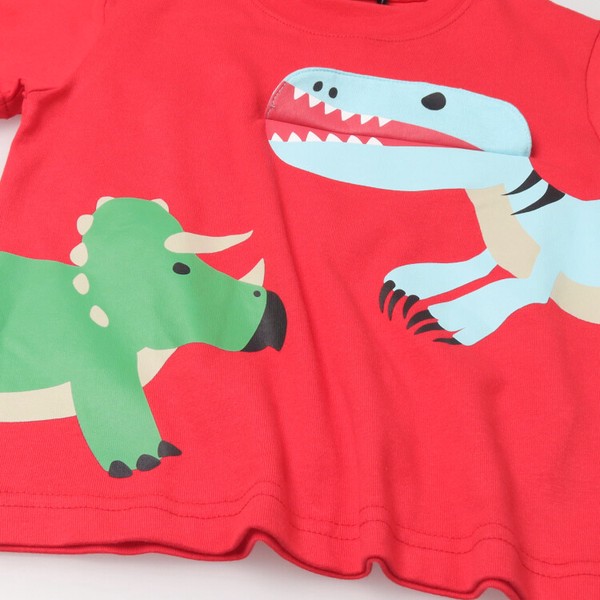 恐竜仕掛け半袖Tシャツ  V36899  本体綿100％  大きなプリント  恐竜が口を開ける仕掛けが楽しい  ギフト
