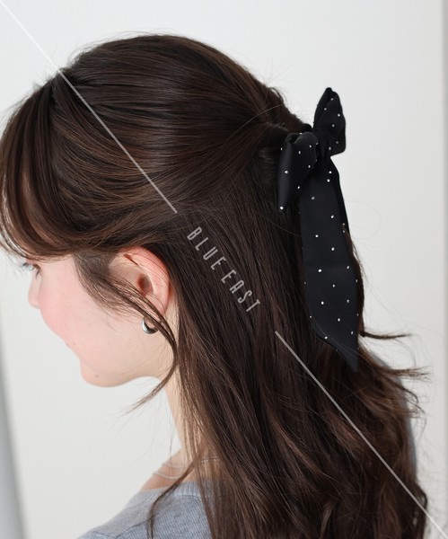 2026新作【スタッズサテンリボンポニーフック】ヘアフック　ヘアアクセサリー　スタッズ