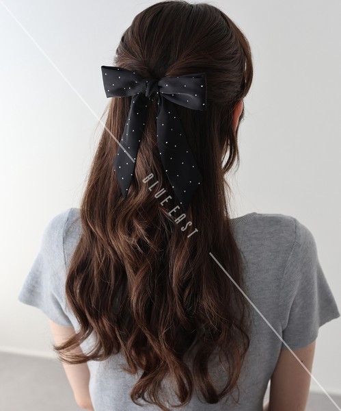 2026新作【スタッズサテンリボンポニーフック】ヘアフック　ヘアアクセサリー　スタッズ