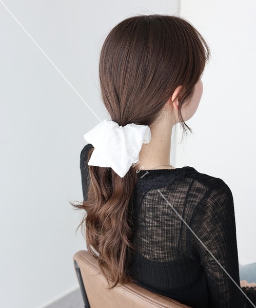 2026新作【コットンレーススクエアシュシュ】シュシュ　ヘアアクセサリー　コットンレース