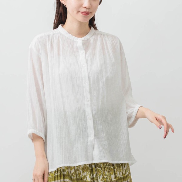 【2026SS新作】透け感×シワ感で抜け感◎クレープブラウス｜前後ギャザー ゆったり7分袖