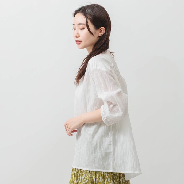 【2026SS新作】透け感×シワ感で抜け感◎クレープブラウス｜前後ギャザー ゆったり7分袖