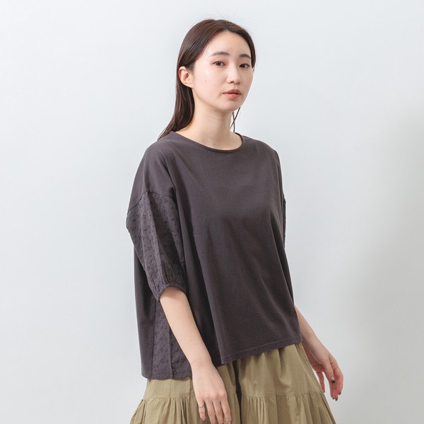 【2026新作】天竺×刺繍切替で華やか見え◎体型カバーも叶う異素材ブラウス