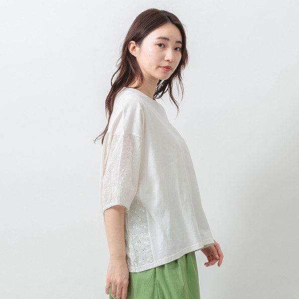 【2026新作】天竺×刺繍切替で華やか見え◎体型カバーも叶う異素材ブラウス
