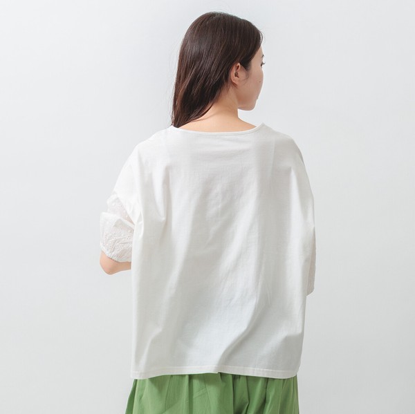 【2026新作】天竺×刺繍切替で華やか見え◎体型カバーも叶う異素材ブラウス
