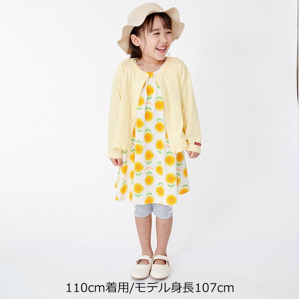 【接触冷感】ひまわり総柄肩リボン半袖ワンピース  M46304 吸水速乾 吸湿 吸熱 涼感 暑い日のお出かけ