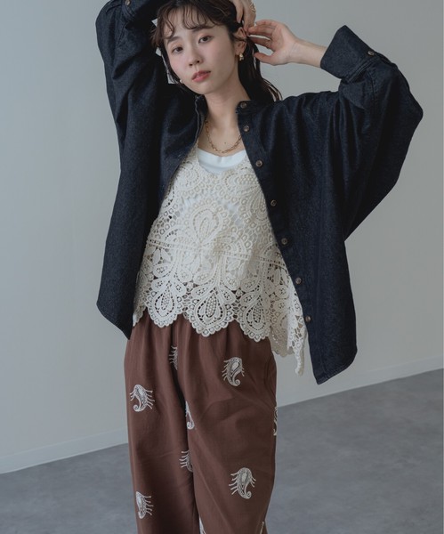◇再入荷◇【2026SS新商品】レースタンク　タンクトップ　レーストップス　カギ編み　クロシェ編み